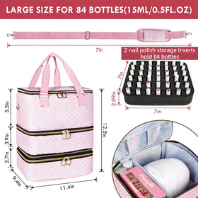 Large capacity case fits brushes, lamp, and assorted nail tools.