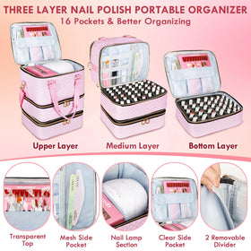 MZTXY three-layer design keeps polishes, lamp, and tools neatly organized.