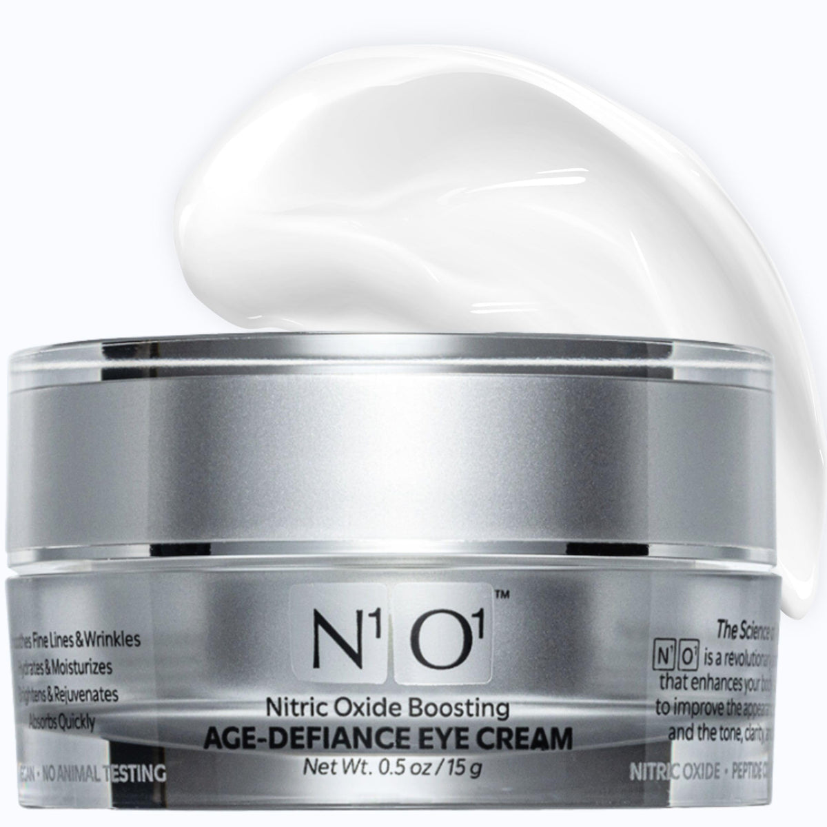 N1O1 Age-Defiance Eye Cream jar close-up for hydrated under-eye skin