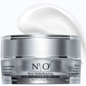 N1O1 Age-Defiance Eye Cream jar close-up for hydrated under-eye skin