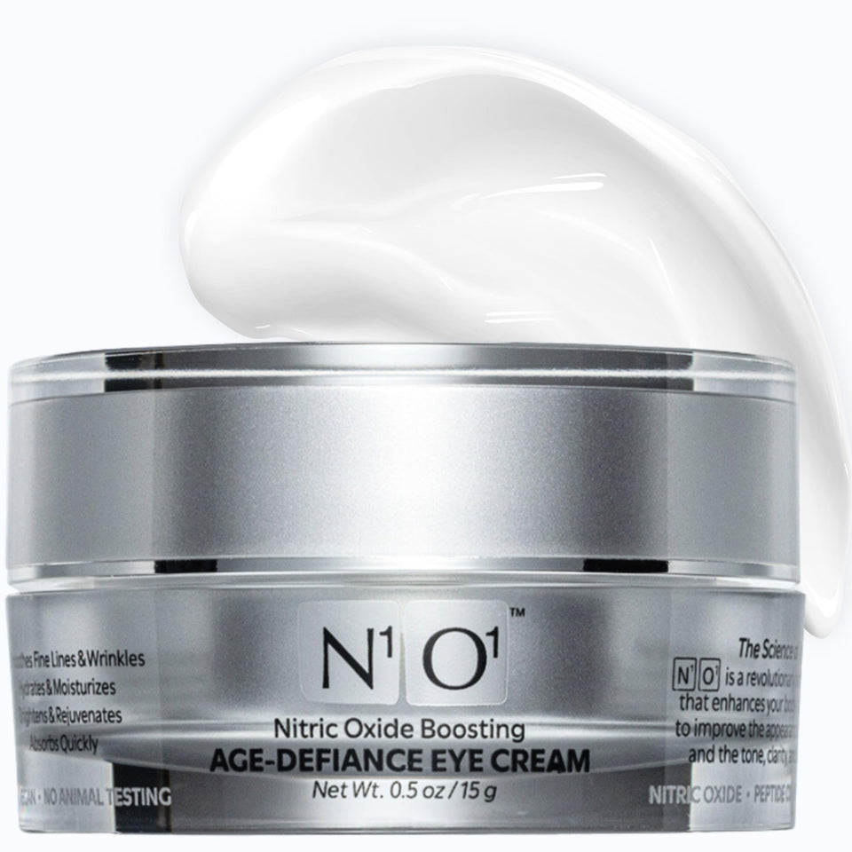 N1O1 Age-Defiance Eye Cream jar close-up for hydrated under-eye skin