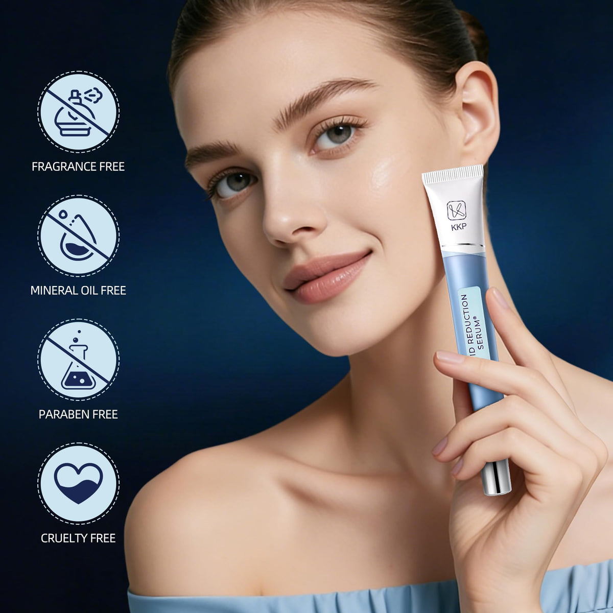 Nabevin KKP Rapid Reduction Eye Serum application demonstrates pea-sized amount