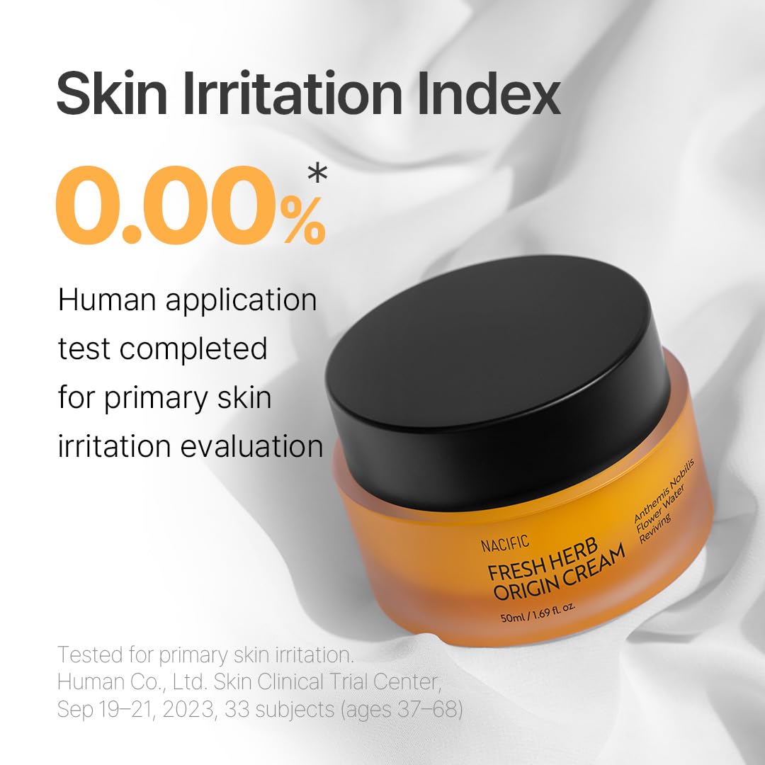 NACIFIC Fresh Herb Origin application on cheek demonstrates gentle layer absorption.