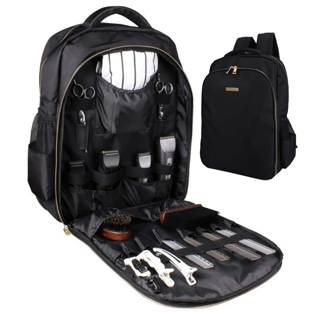 NADAENMF barber bag organizer front view with ample space for clippers and tools.