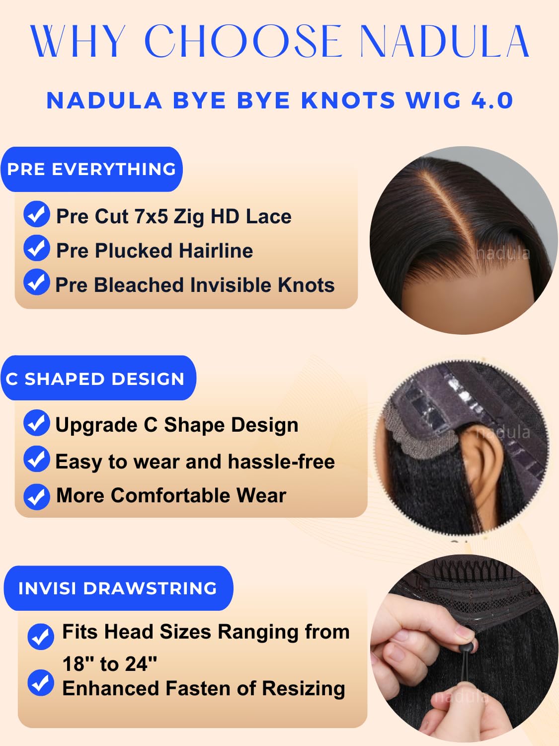 Nadula natural black color blends with real hair for daily use.
