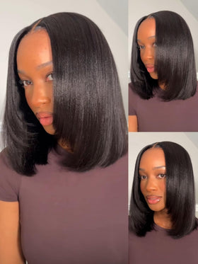 Nadula Yaki straight bob drawstring wig front view with seamless lace and natural blend.