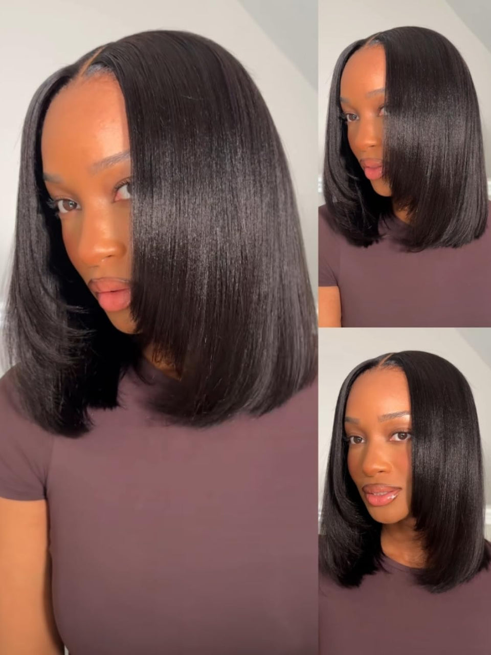Nadula Yaki straight bob drawstring wig front view with seamless lace and natural blend.