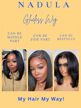 Nadula Yaki Straight Bob Wig 14-inch length offers versatile styling options.