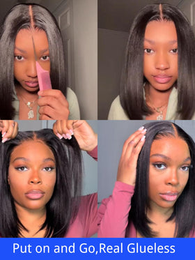 Nadula Yaki Straight Bob Wig invisible knots for a seamless scalp look.