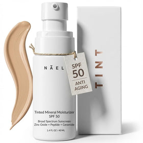 NAELI Anti Aging Tinted Moisturizer SPF 50 bottle with mineral protection and tinted finish