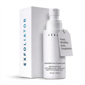 NAELI exfoliating face wash bottle ready for cleansing routine