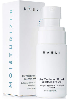 NAELI Face Moisturizer SPF 30 bottle showcasing lightweight hydration for daily sunscreen
