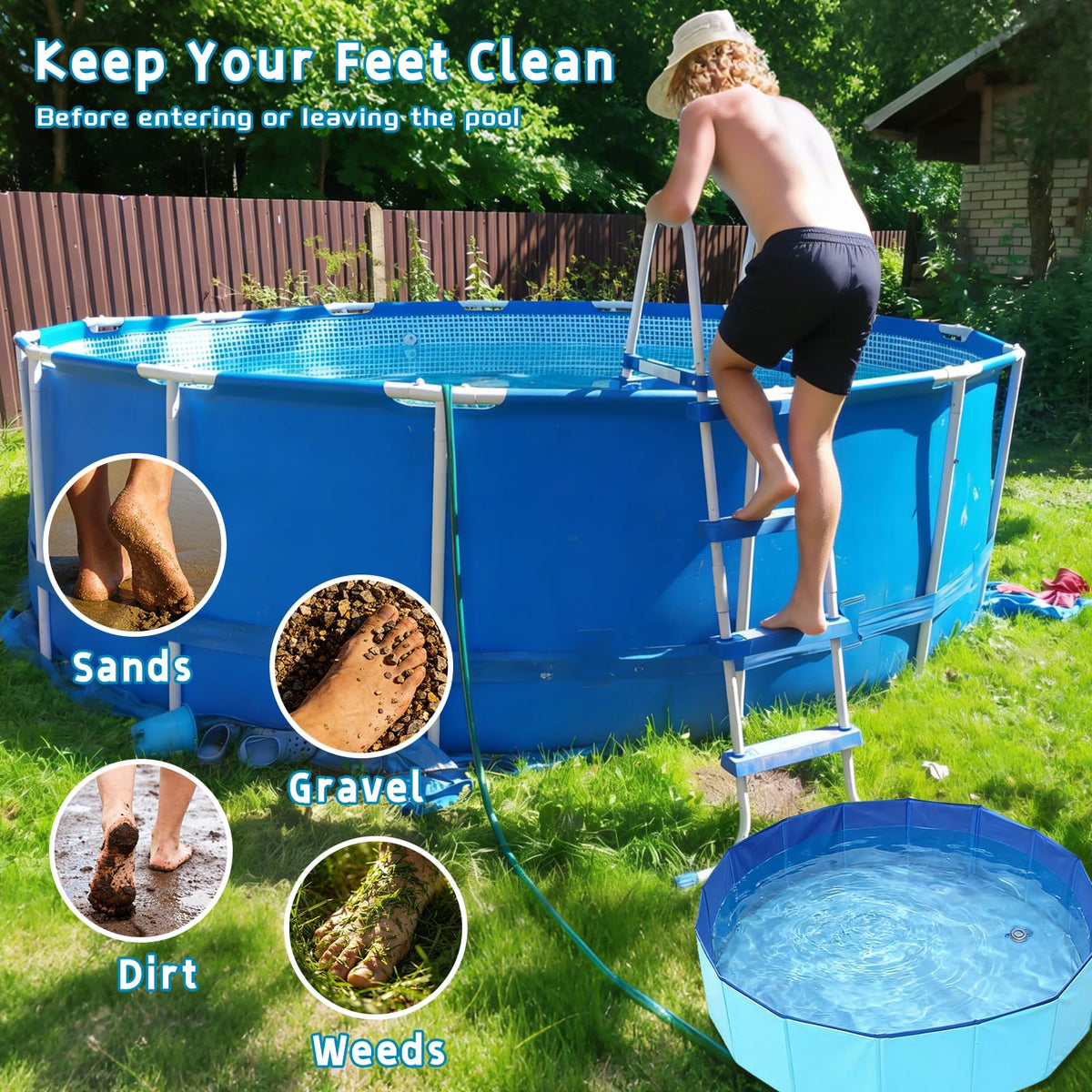 Nafhone collapsible foot bath stores flat in a backpack.