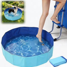 Nafhone foldable pool foot bath in use to rinse feet before pool entry.