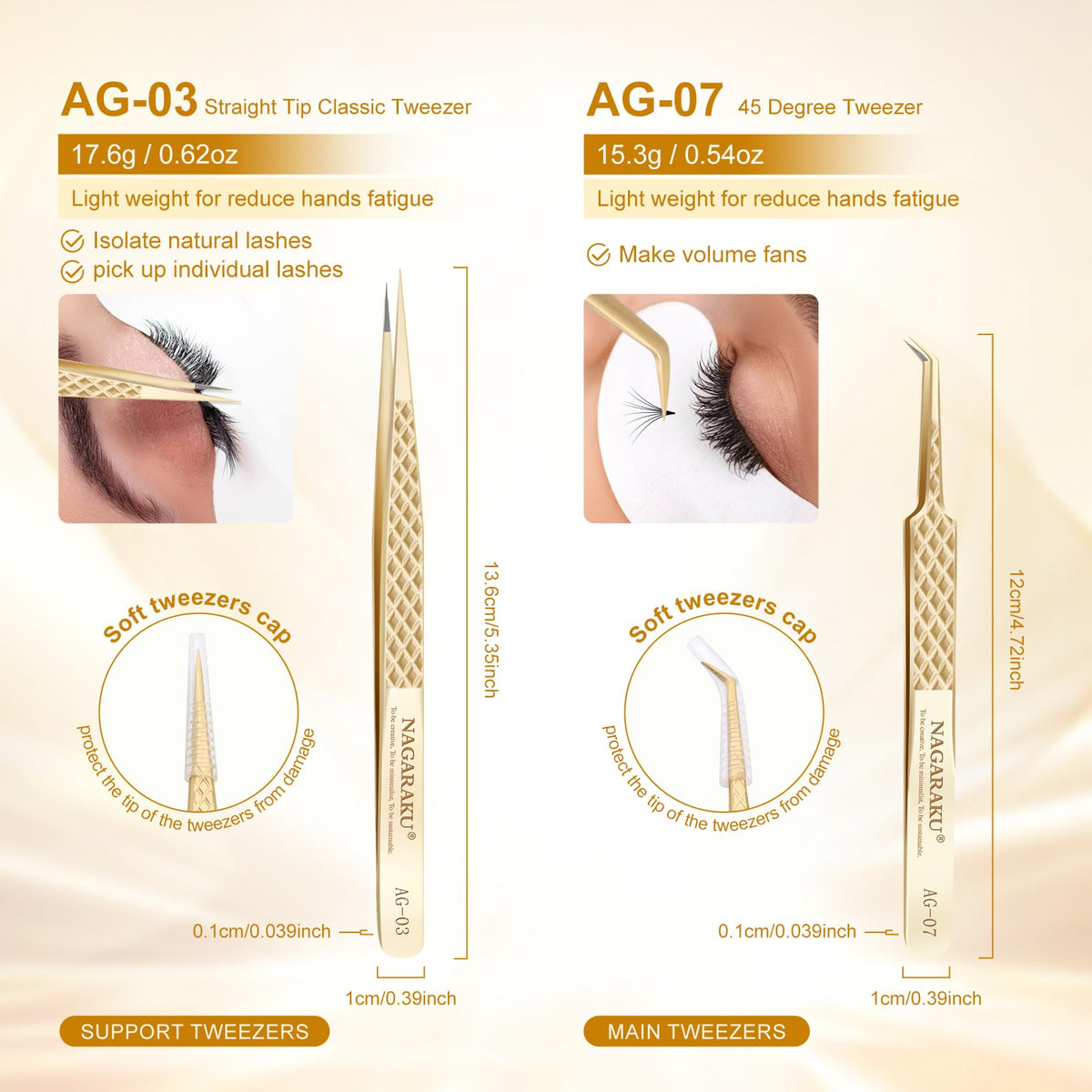 NAGARAKU curved fiber-tip tweezers AG-07 for lifting and grafting lashes.