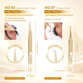 NAGARAKU curved fiber-tip tweezers AG-07 for lifting and grafting lashes.