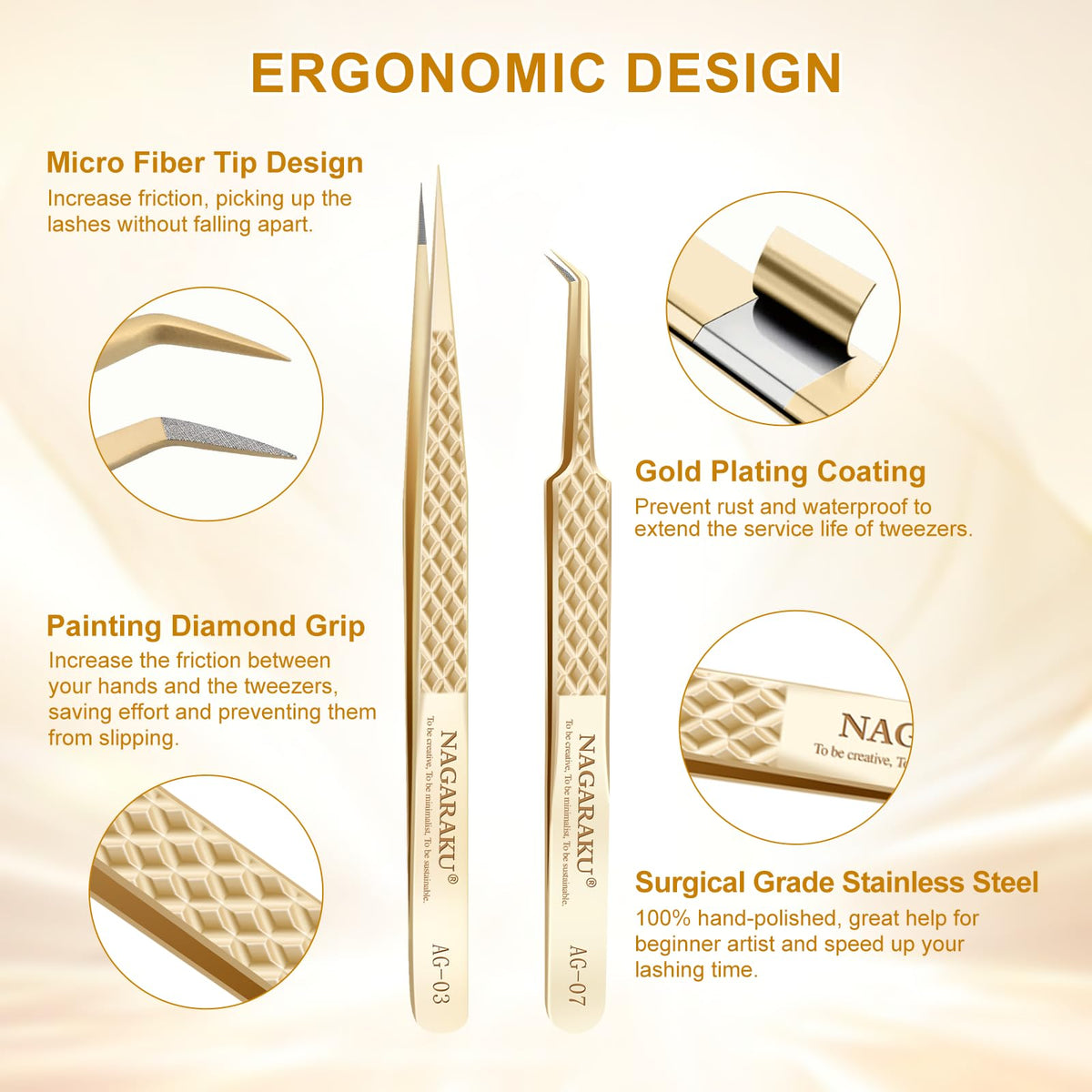 NAGARAKU fiber-tip close-up shows high-friction tips for secure grip.