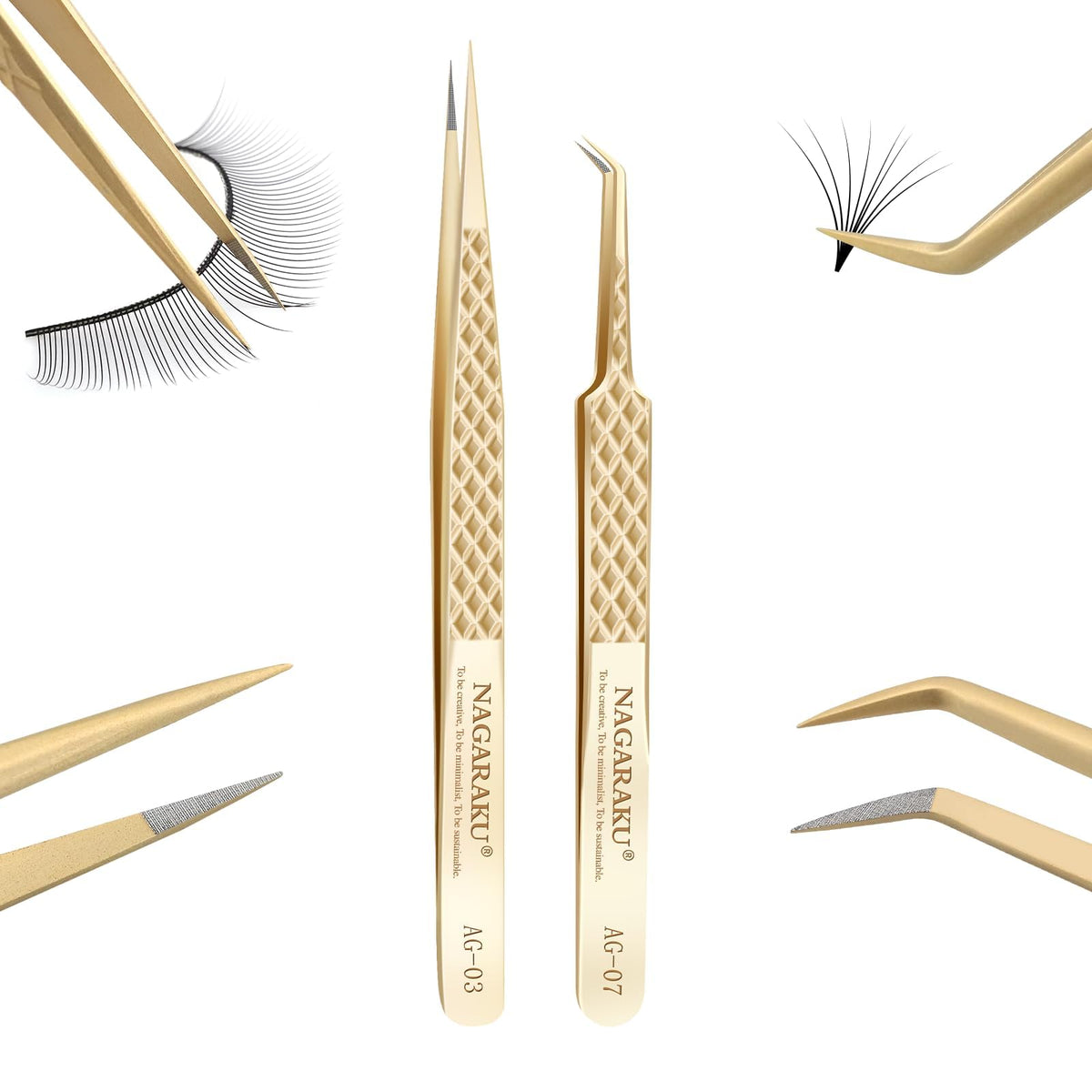 NAGARAKU straight fiber-tip tweezers AG-03 for precise lash isolation.