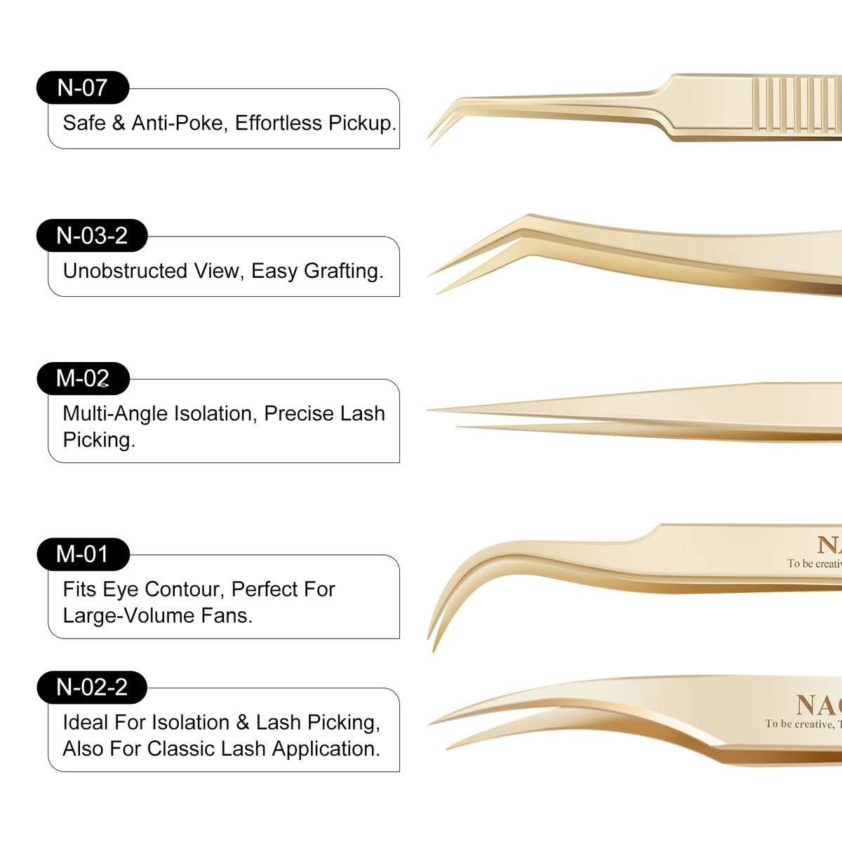 NAGARAKU M-01 straight tweezer for accurate lash placement.