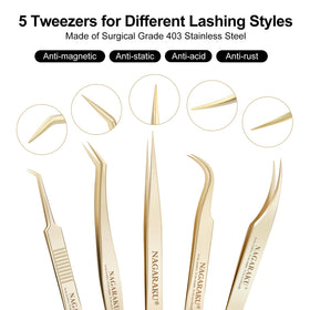 NAGARAKU N-07 curved-tip tweezer for secure lash isolation.