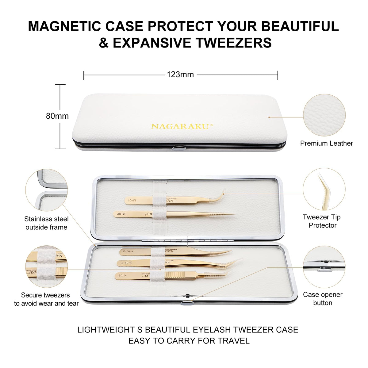 NAGARAKU premium stainless steel tweezers for long-lasting durability.