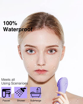 NågraCoola CLIE facial cleansing brush in violet, back view showing waterproof design
