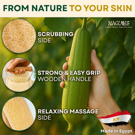 NAGUIBS Egyptian loofah texture close-up highlights natural exfoliation.