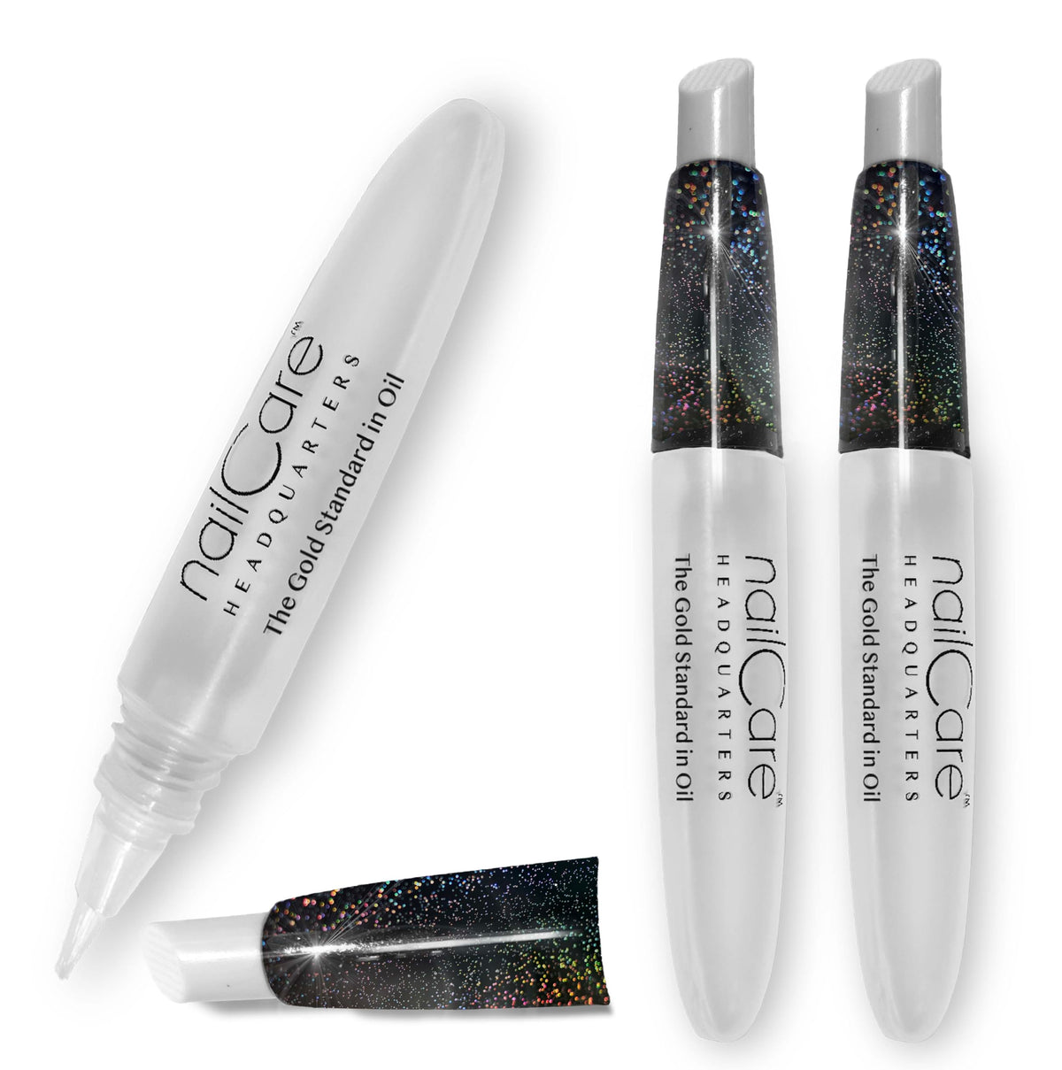 Nail Care Headquarters holographic cuticle oil pen with iridescent shimmer for nourished nails.