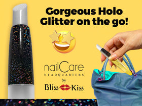 Rainbow glitter oil pen from Nail Care Headquarters for quick hydration and sparkle.