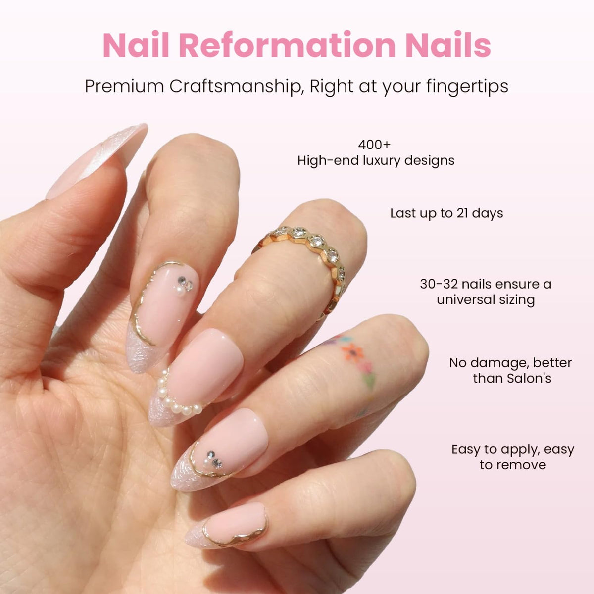 Nail Reformation pearls and gems detail adds subtle sparkle to nails.