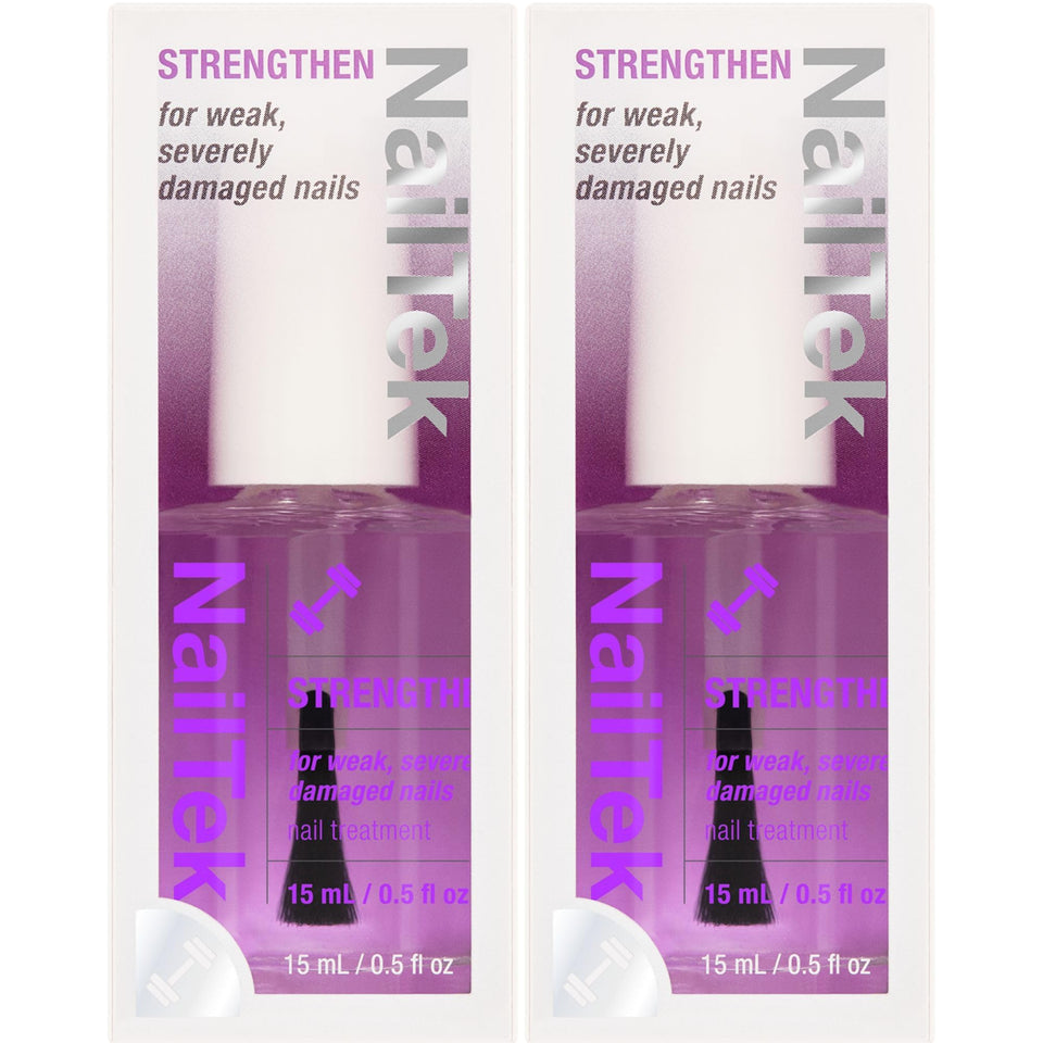 Nail Tek Formula 4 Xtra bottle demonstrates strengthener for stronger, more flexible nails