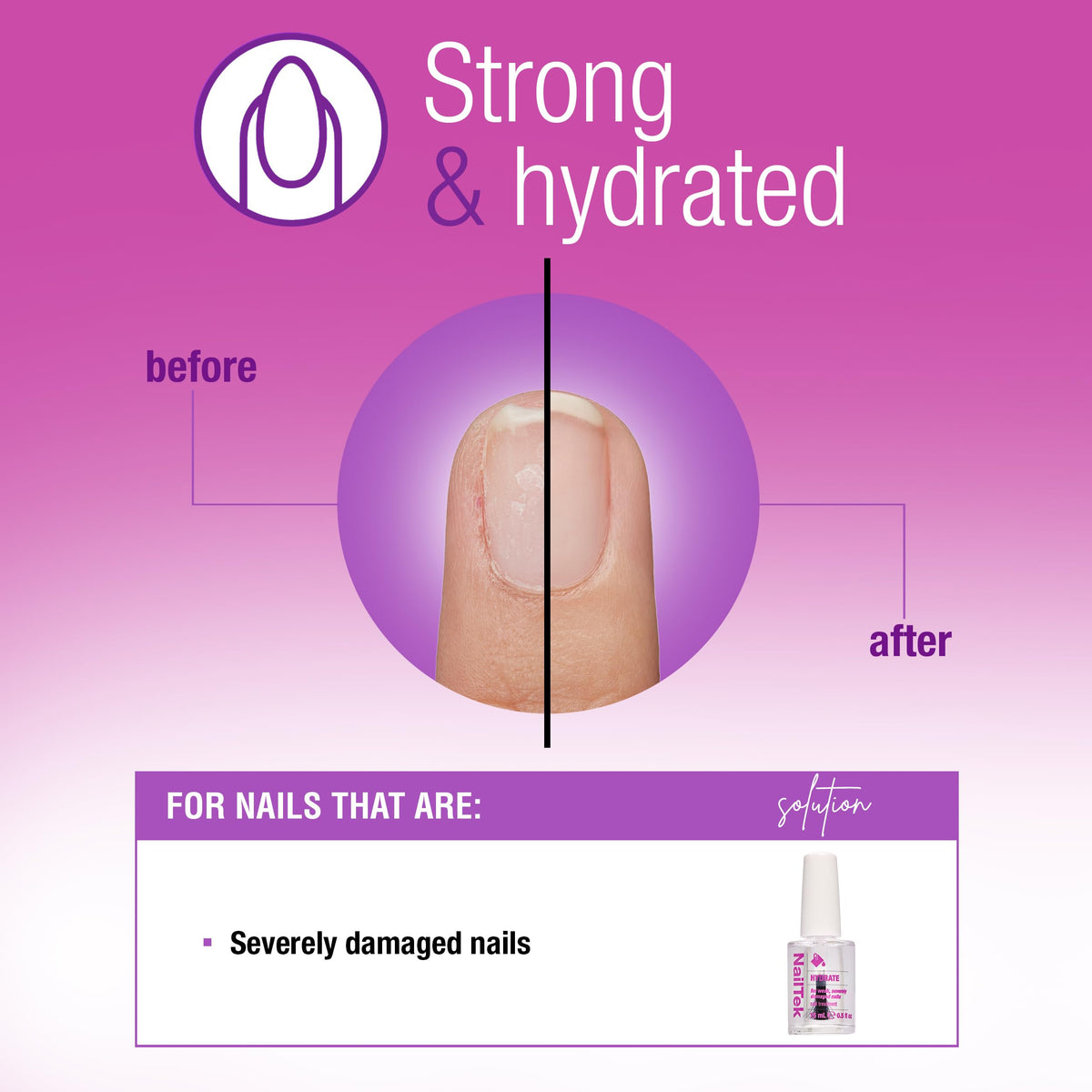 Nail Tek Hydrate nails before and after showing surface improvement.