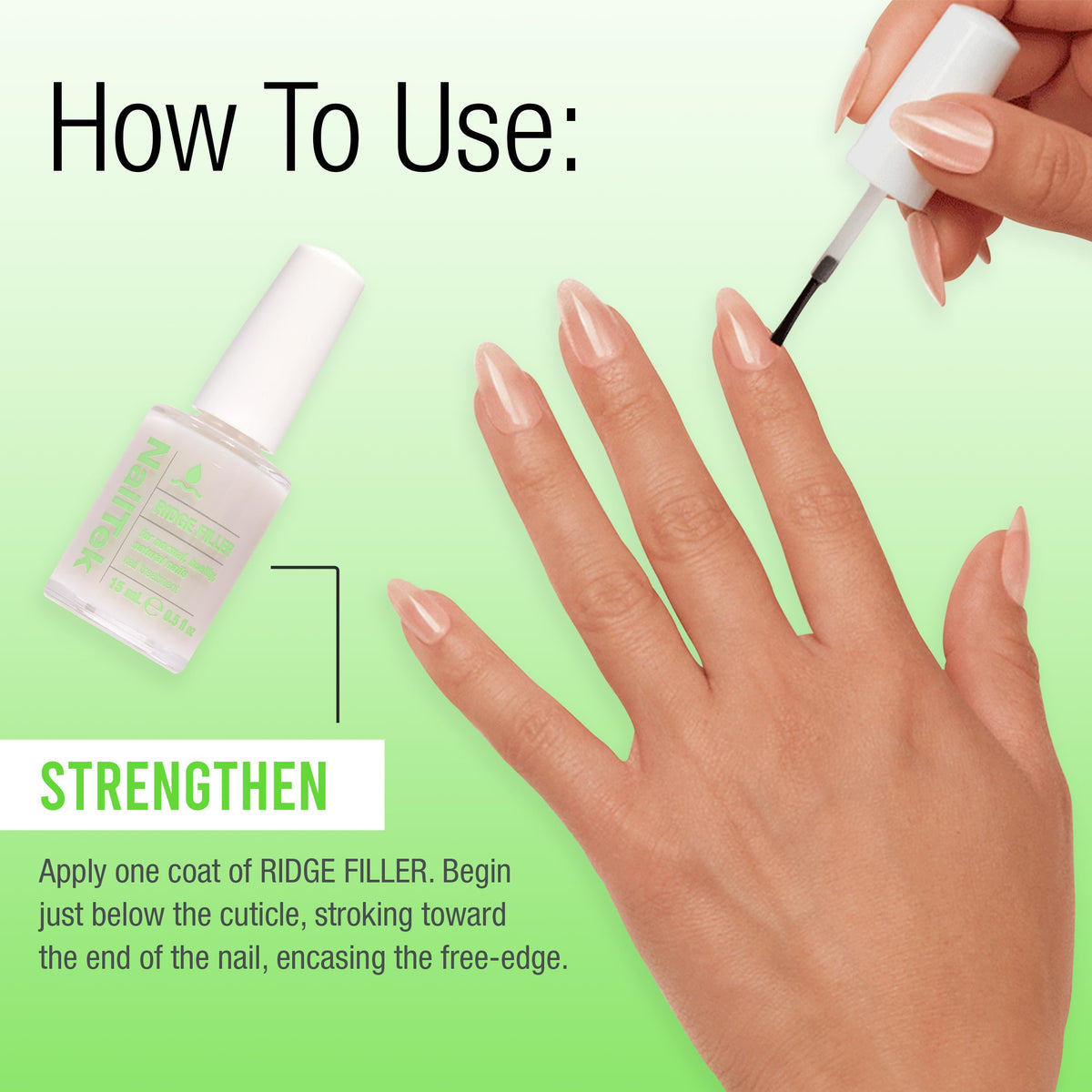 Nail Tek Ridge Filler Formula 1 polish adhesion supports smoother color