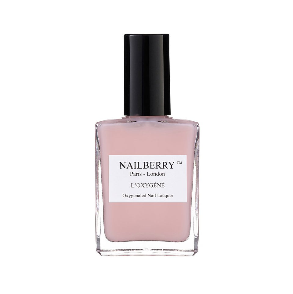 Nailberry L'Oxygéné light pink bottle close-up showing semi-sheer elegance for French manicure
