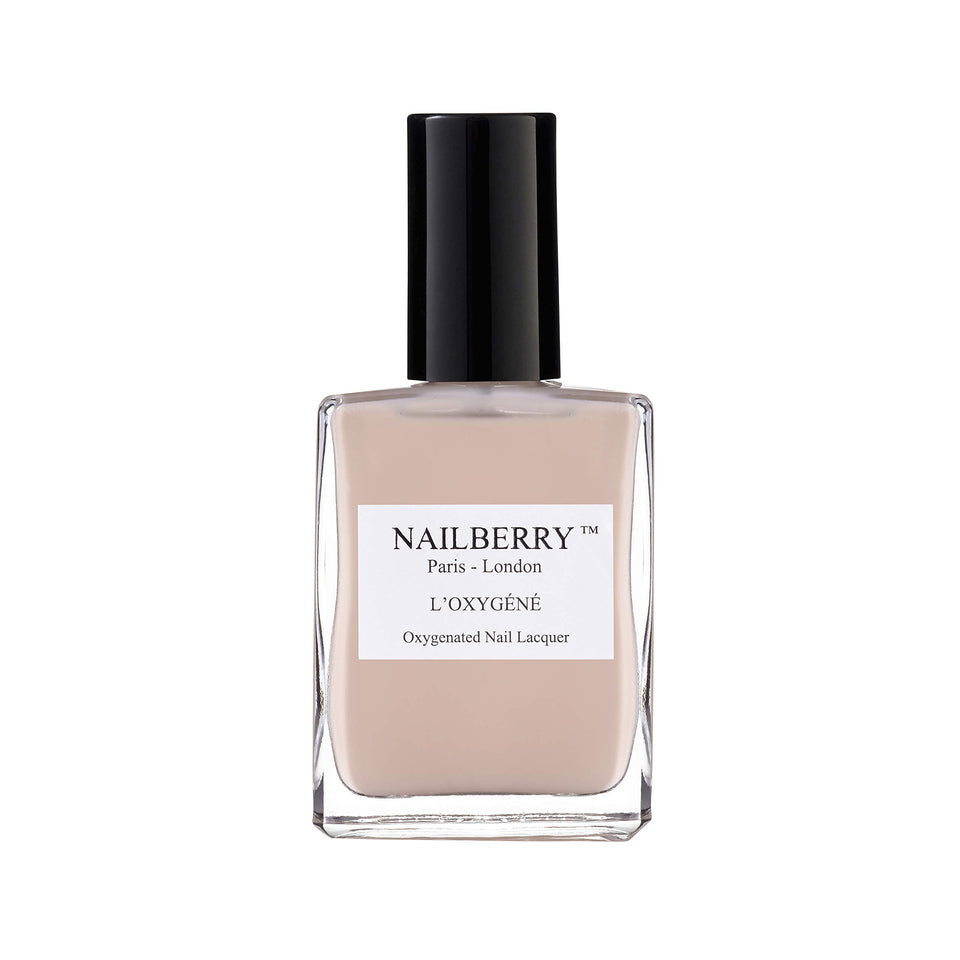 Nailberry L'Oxygéné bottle with light beige polish and pink hue.