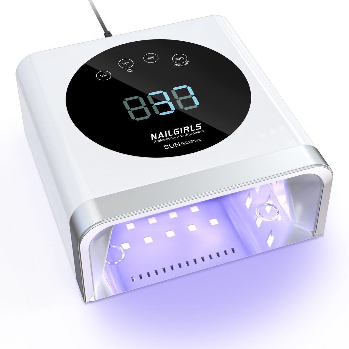 NAILGIRLS 150W UV nail lamp front view showing spacious interior for full-hand curing.