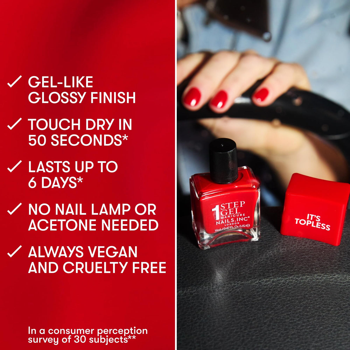 Nails.INC vegan cruelty-free formula supports clean beauty routines.