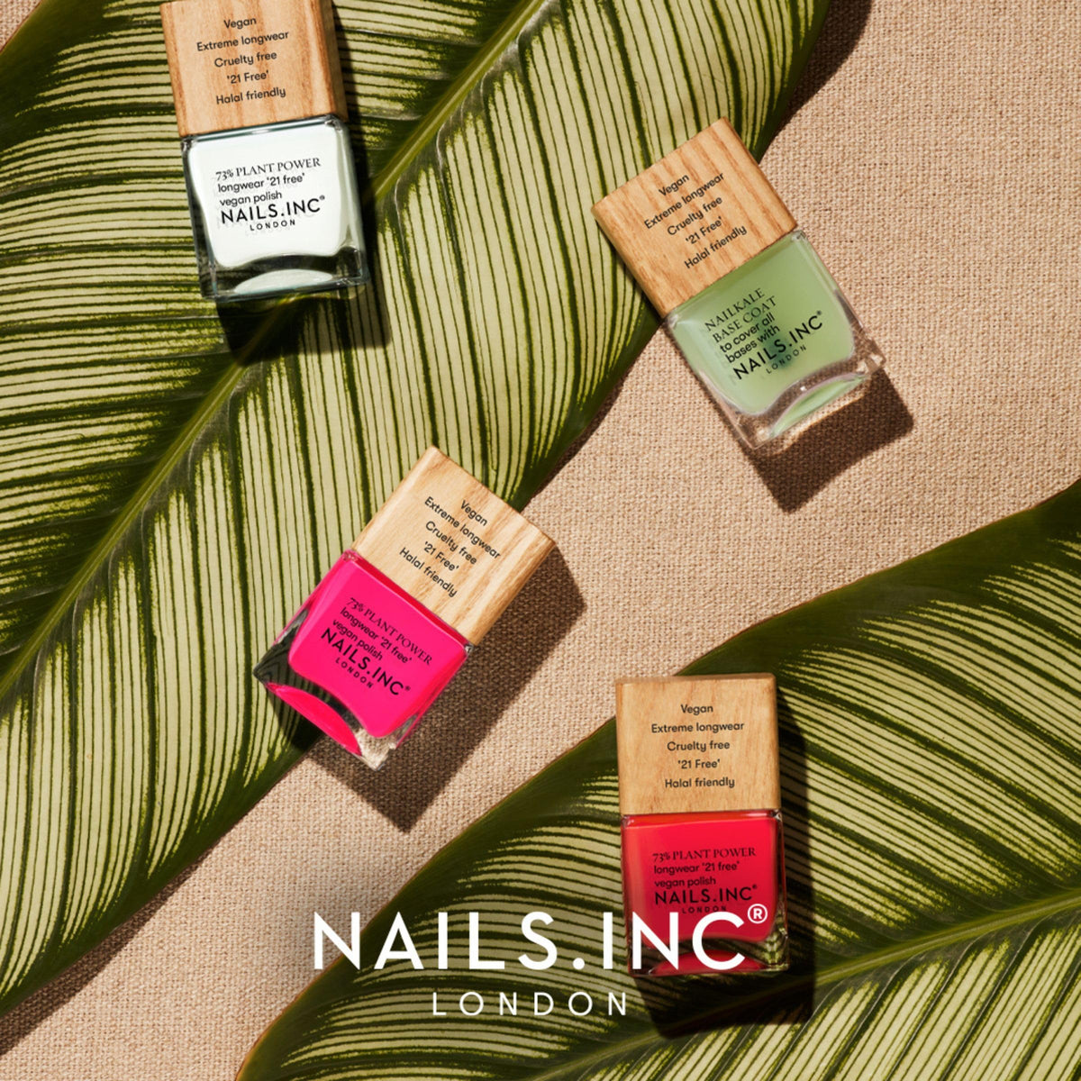 Eco-friendly beech wood cap on Nails Inc Plant Power base coat bottle