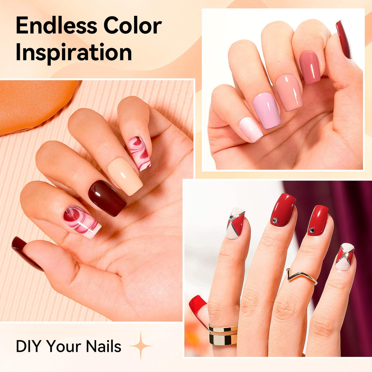 Nailshion color swatches palette shows 16 shades for versatile looks.