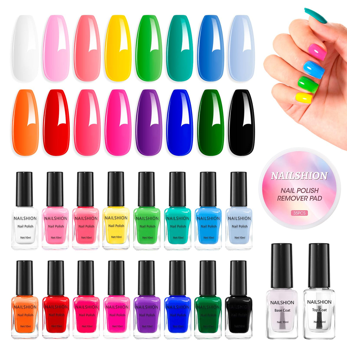 Nailshion 16-color rainbow nail polish set for versatile at-home nail art