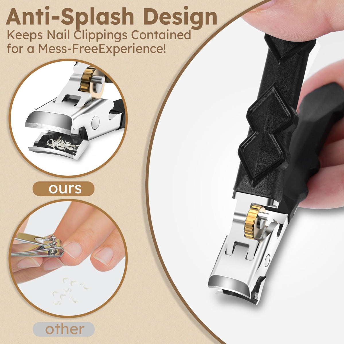 Nailysor built-in nail catcher keeps clippings contained after trimming