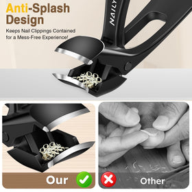 Nailysor catcher-equipped clippers to keep clippings contained during trimming.