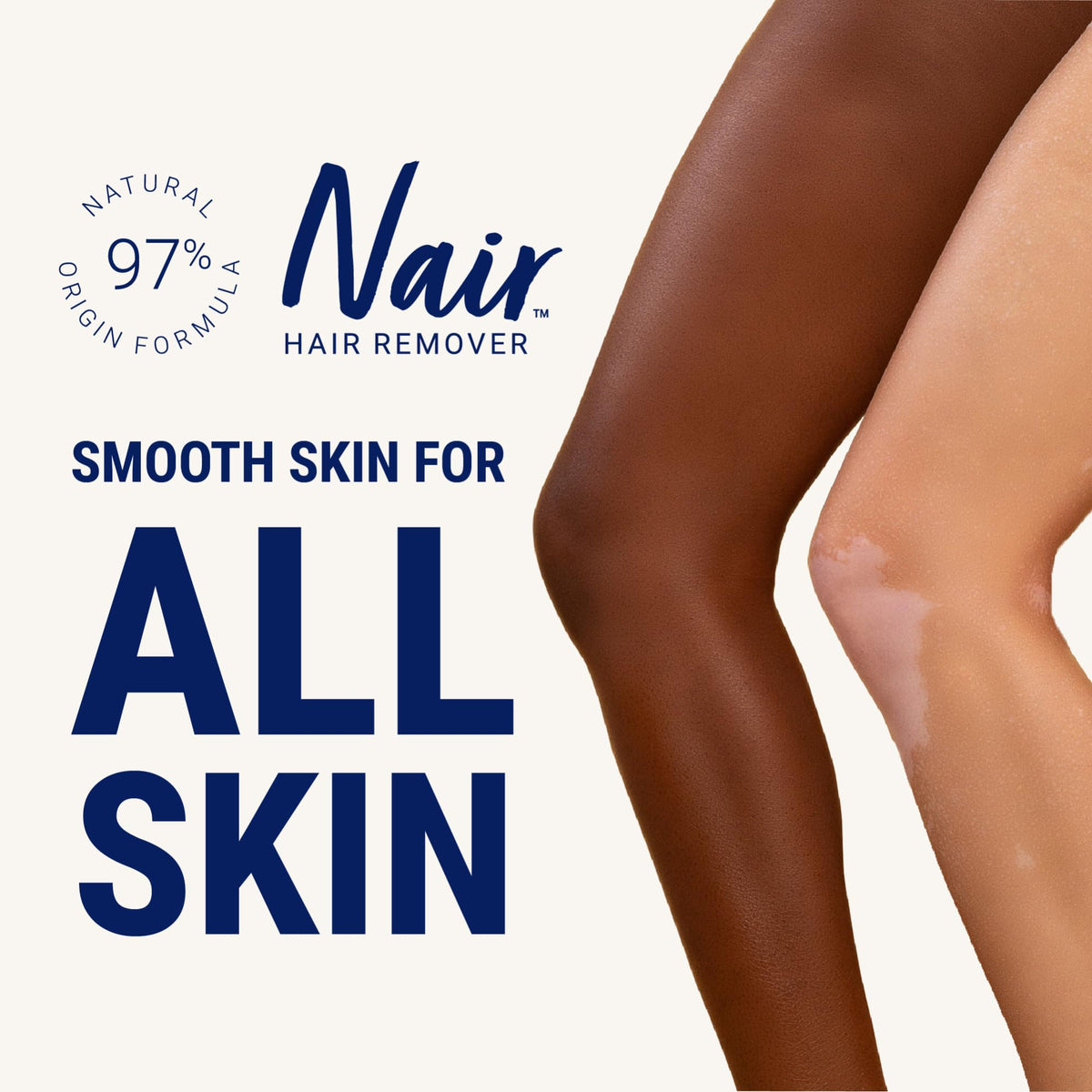 Nair 3-pack box close-up showing value for at home waxing convenience.