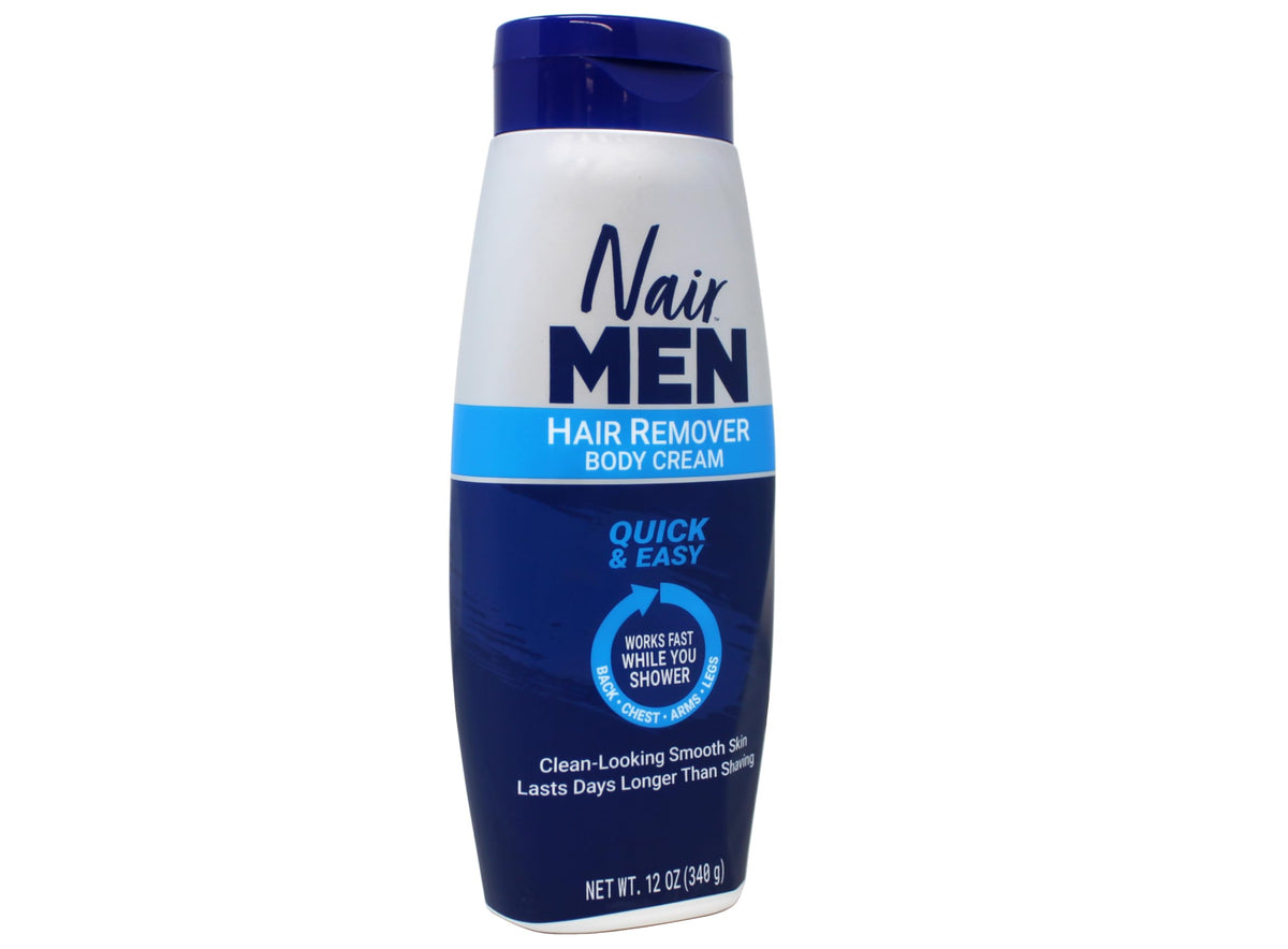 Applying Nair to chest and back in a shower-ready grooming routine