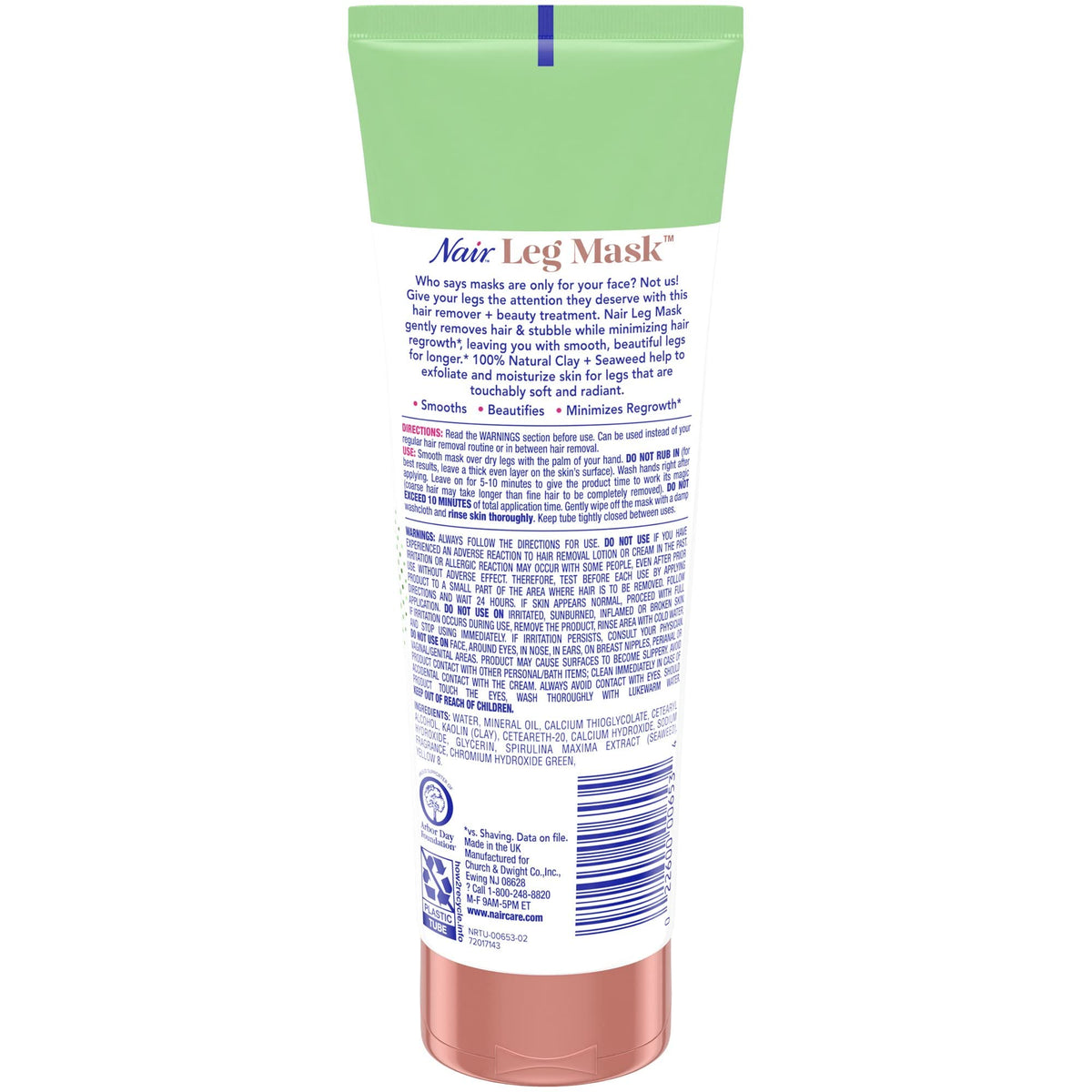 Close-up of Nair Leg Mask's natural clay and seaweed formula.