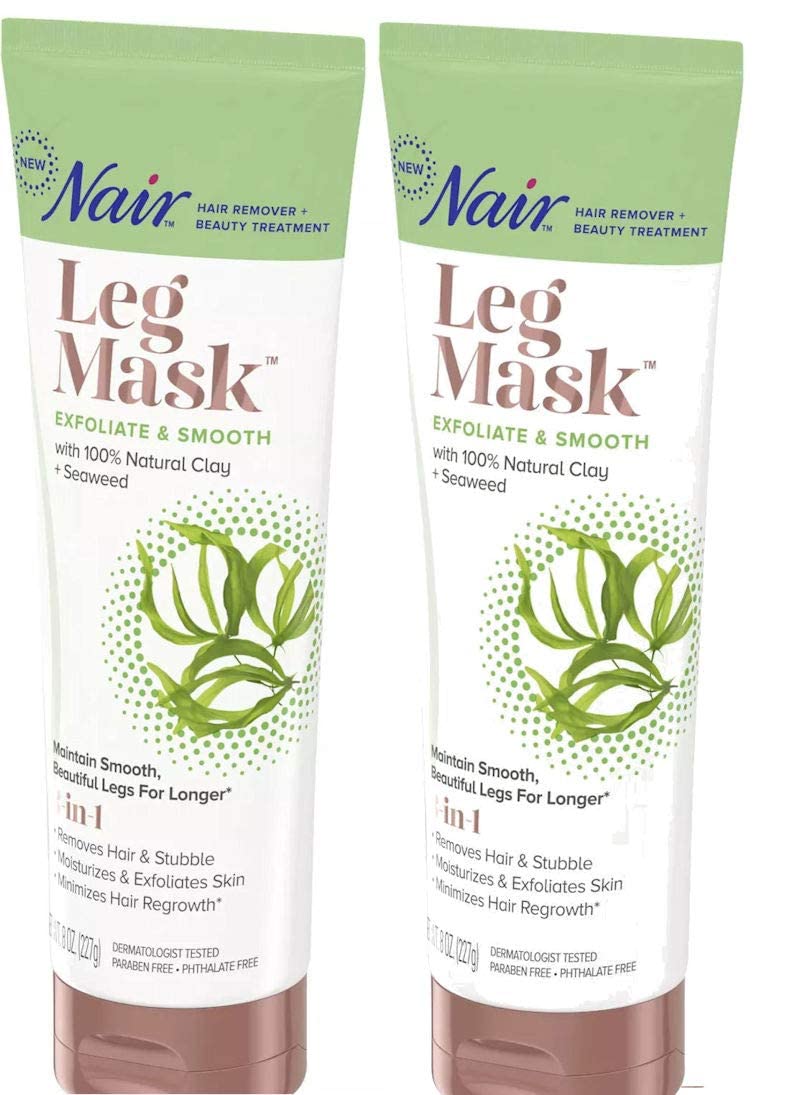 Nair Leg Mask being applied on leg for smoother, exfoliated skin.