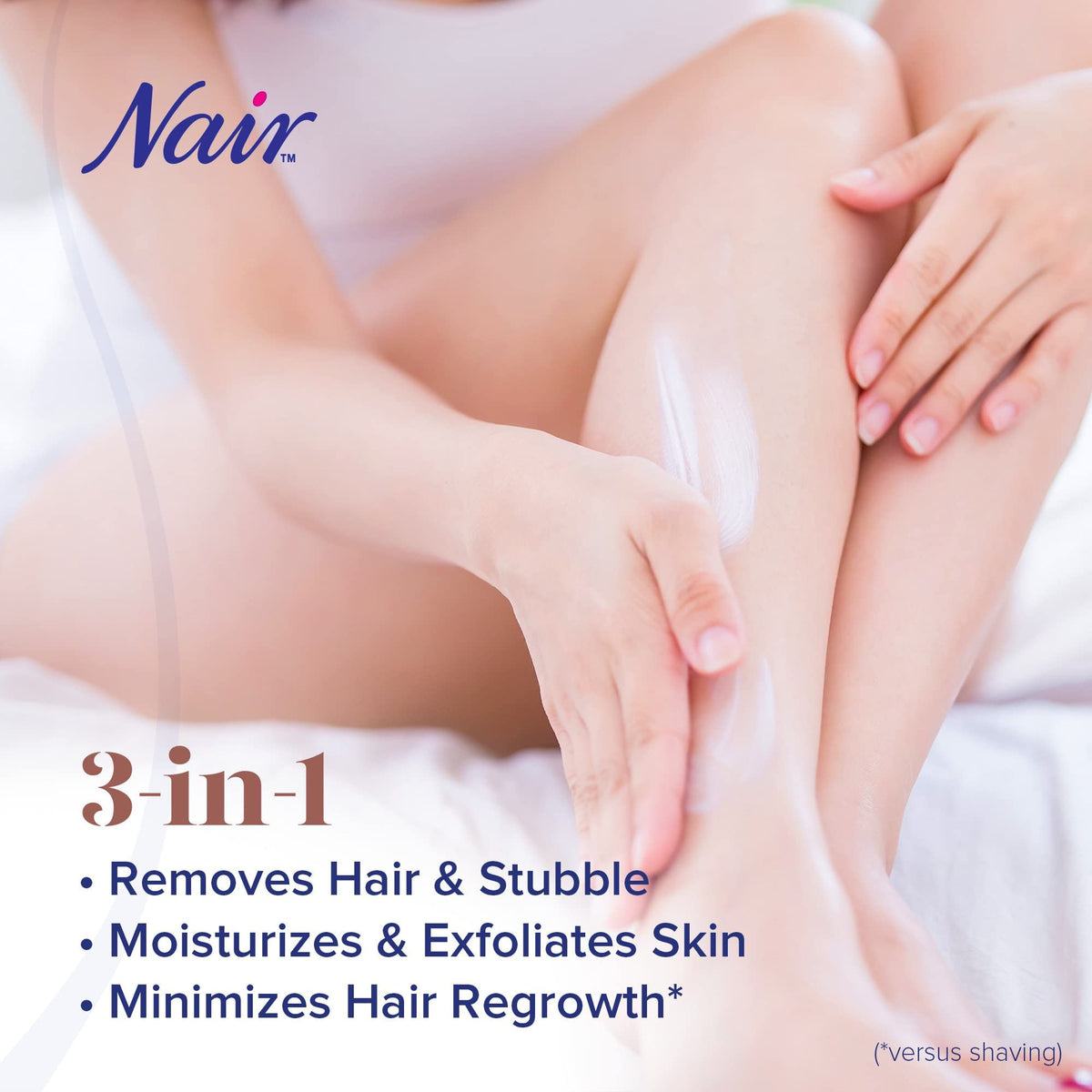 Two-pack packaging of Nair Leg Mask for home use.