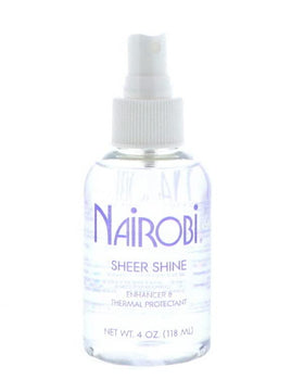 Nairobi Sheer Shine Enhancer bottle close-up showing a glossy, lightweight finish.