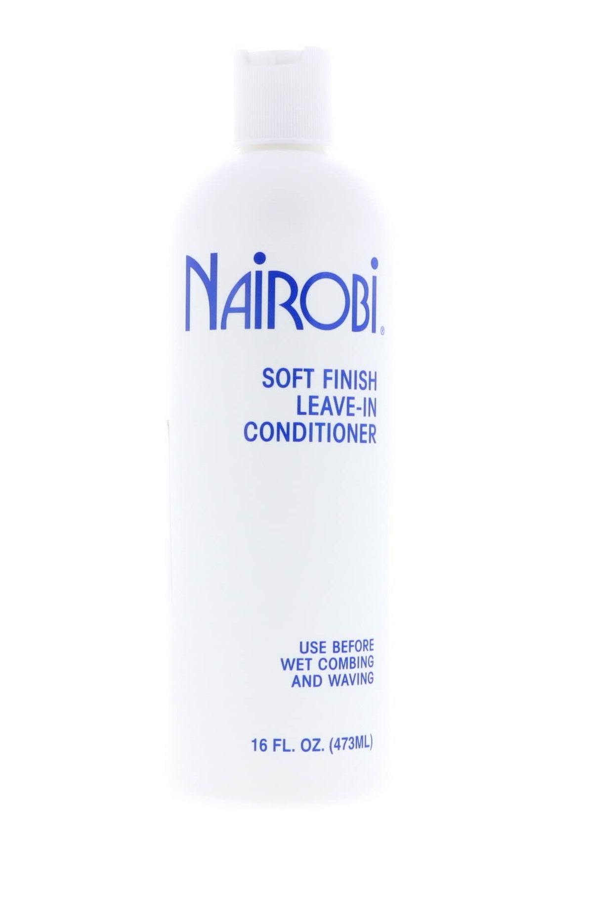 Nairobi Soft Finish Leave-In Bottle closeup showcasing silky texture for easy styling.