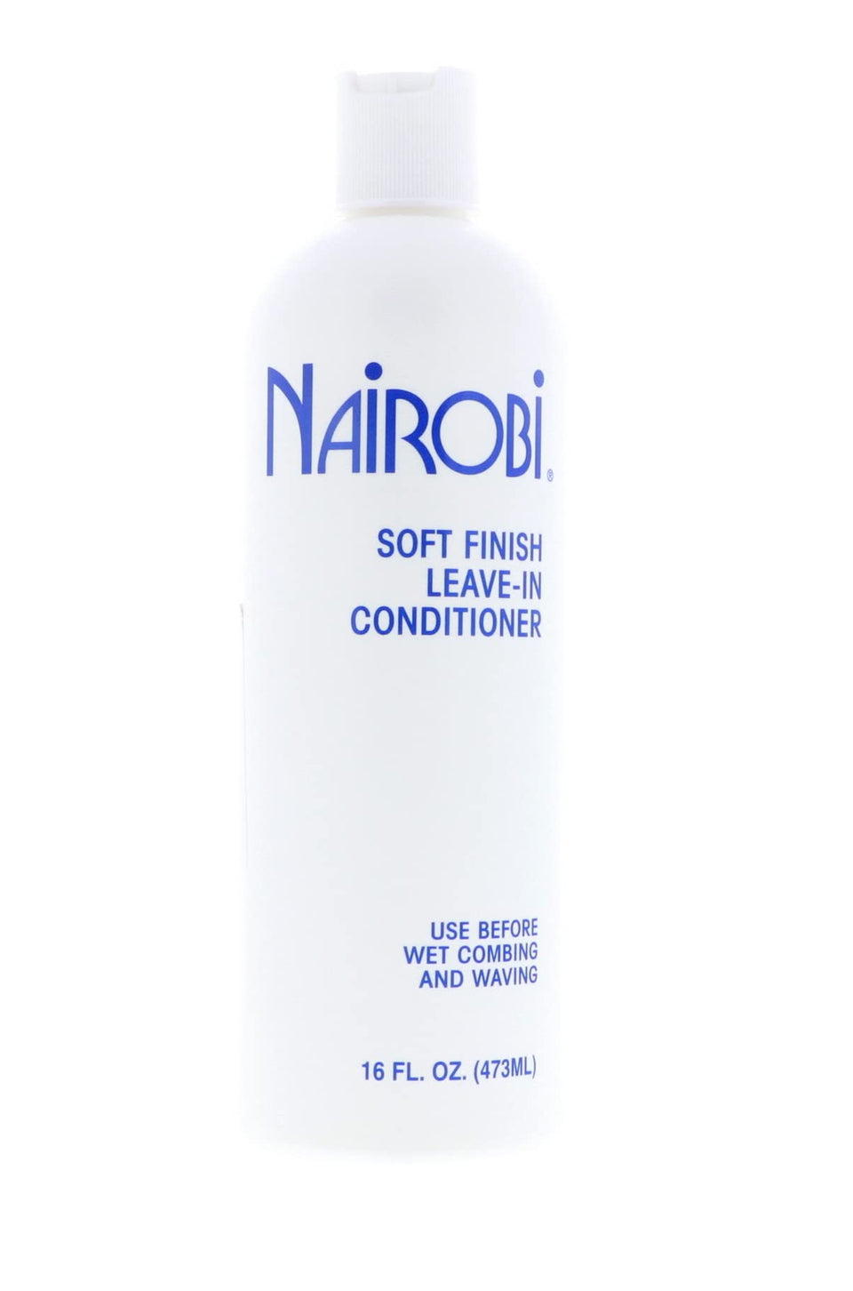 Nairobi Soft Finish Leave-In Bottle closeup showcasing silky texture for easy styling.